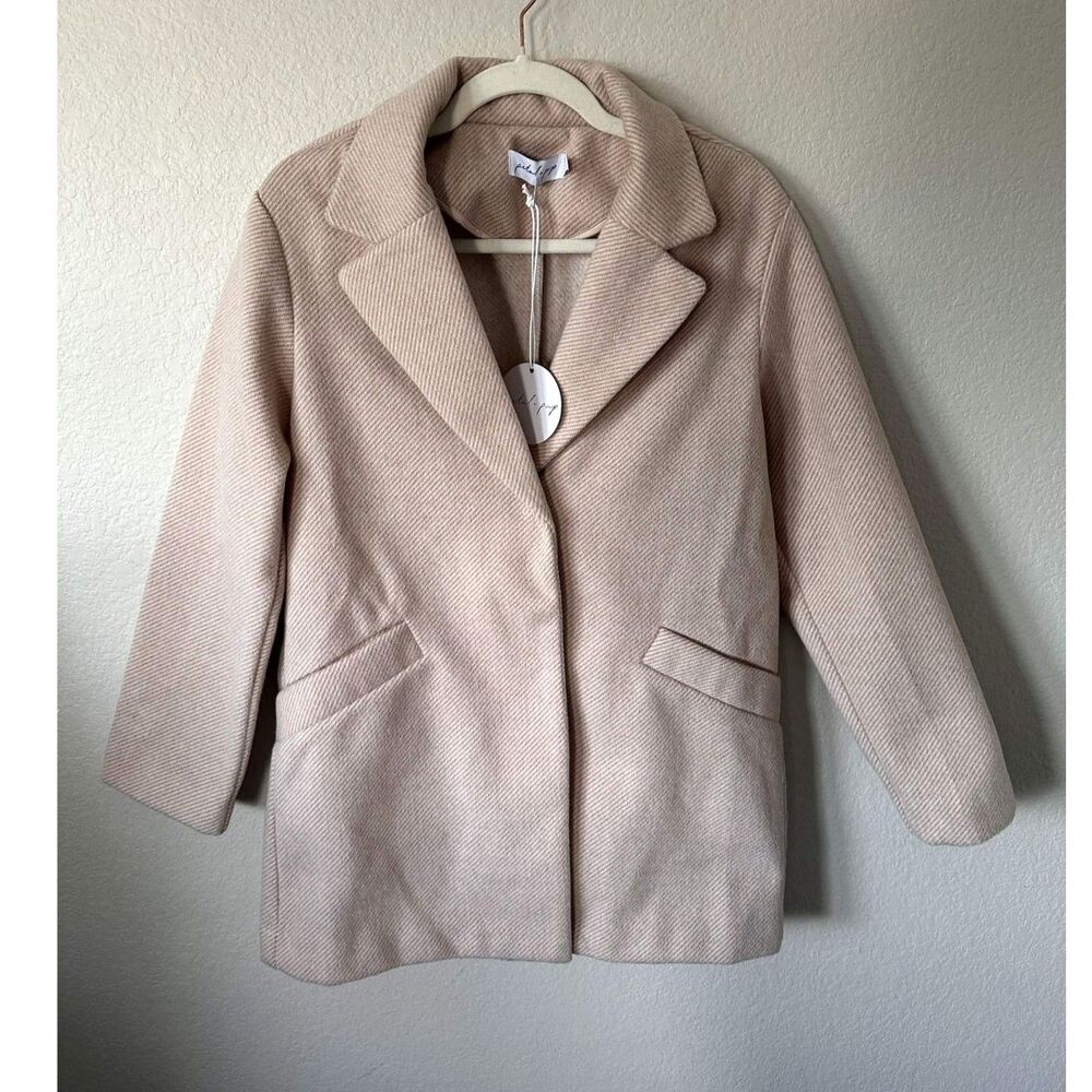 NWT Petal + Pup Small Beige Daryl Jacket Double Breasted Snap Coat Peacoat